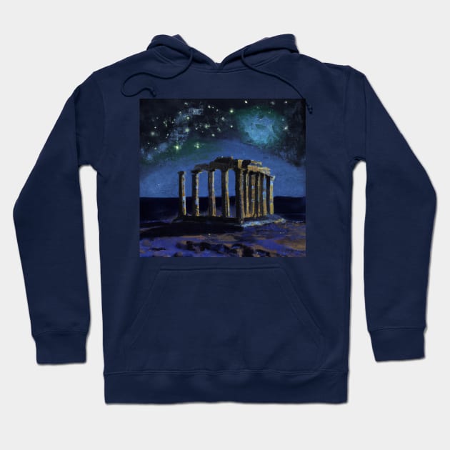 Temple of Poseidon Ancient Greece Oil Painting Hoodie by soulfulprintss8